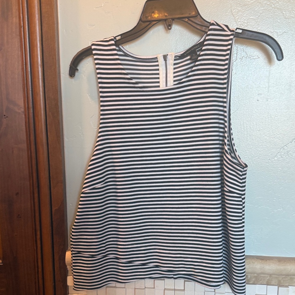 Banana Republic Black & White Striped Sleeveless Tank